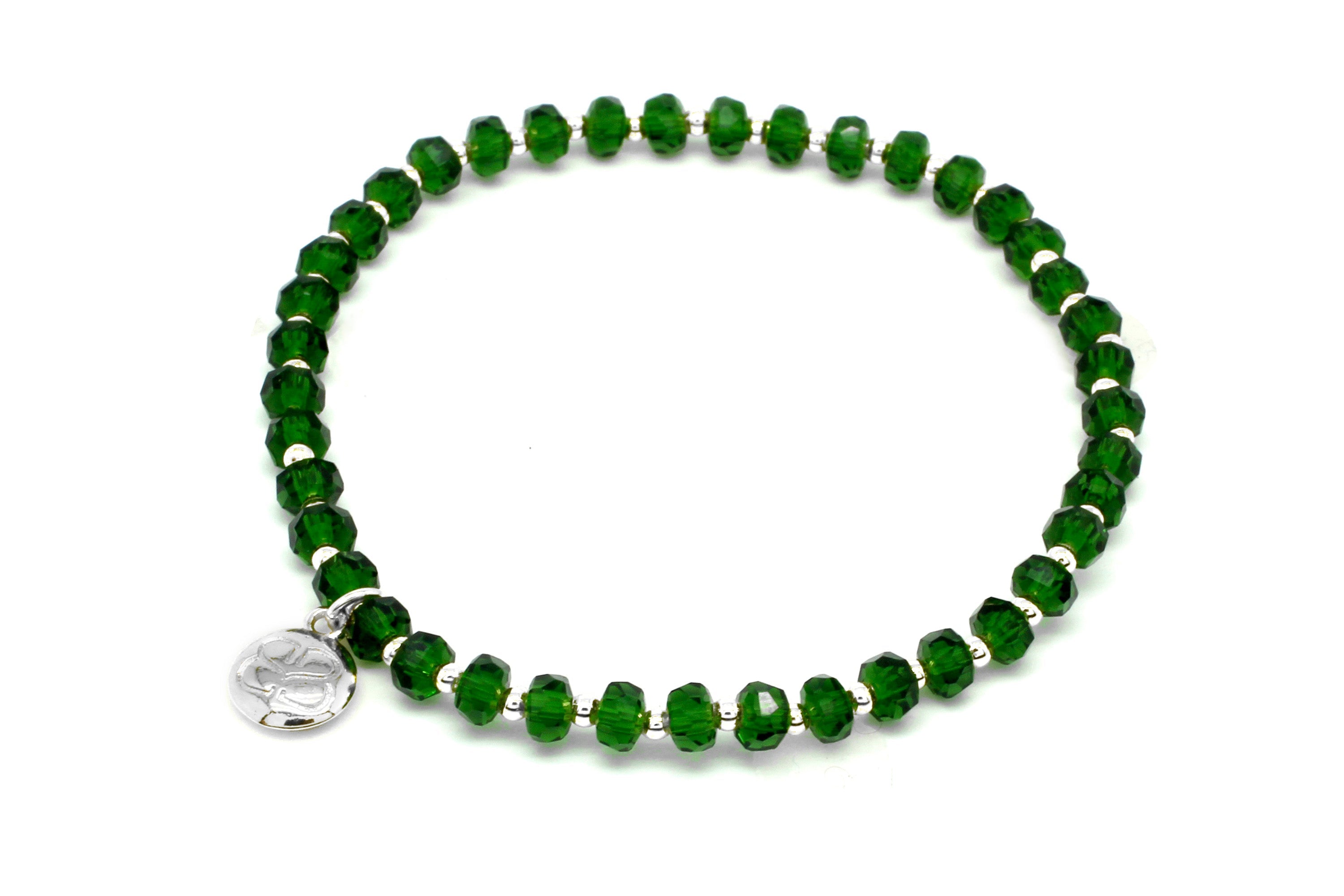 Prunus Emerald Green & Silver Crystal Stretch Bracelet - Boho Betty