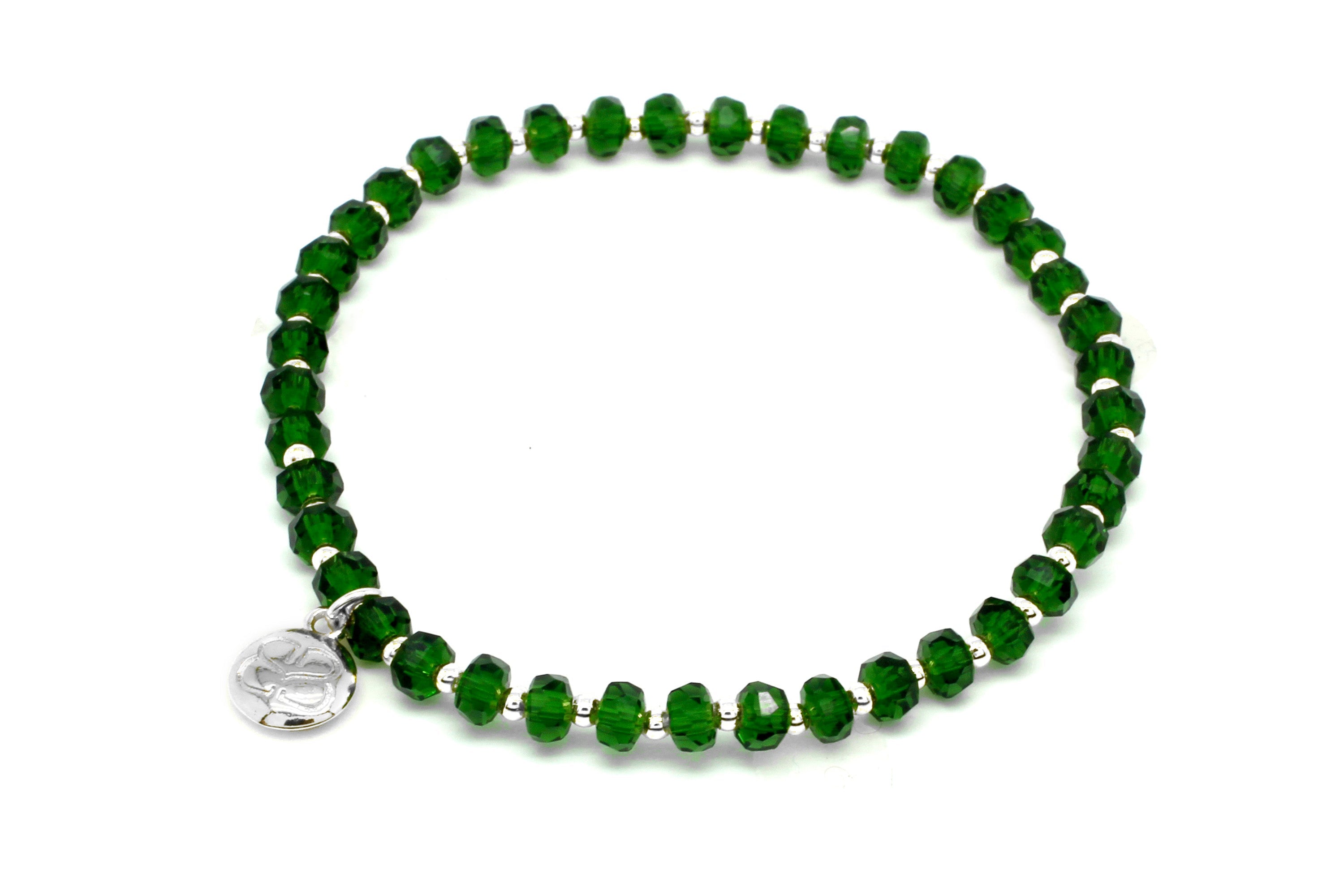 Prunus Emerald Green & Silver Crystal Stretch Bracelet - Boho Betty