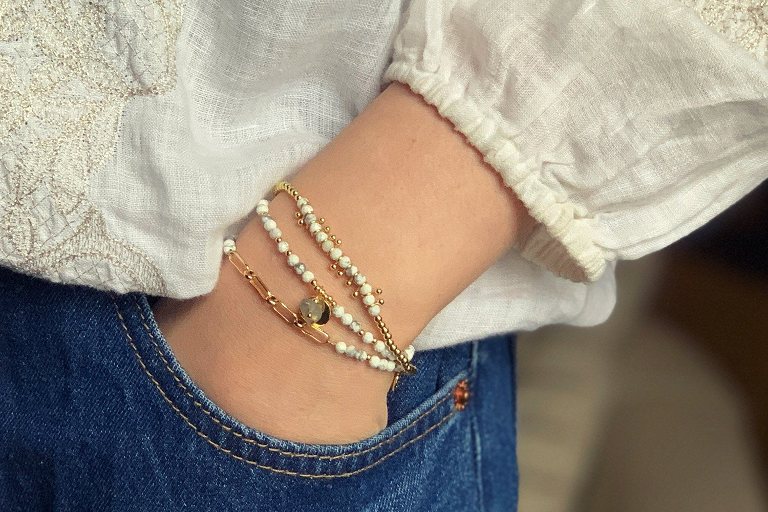 Flamengos White Beaded Stretch Bracelet - Boho Betty