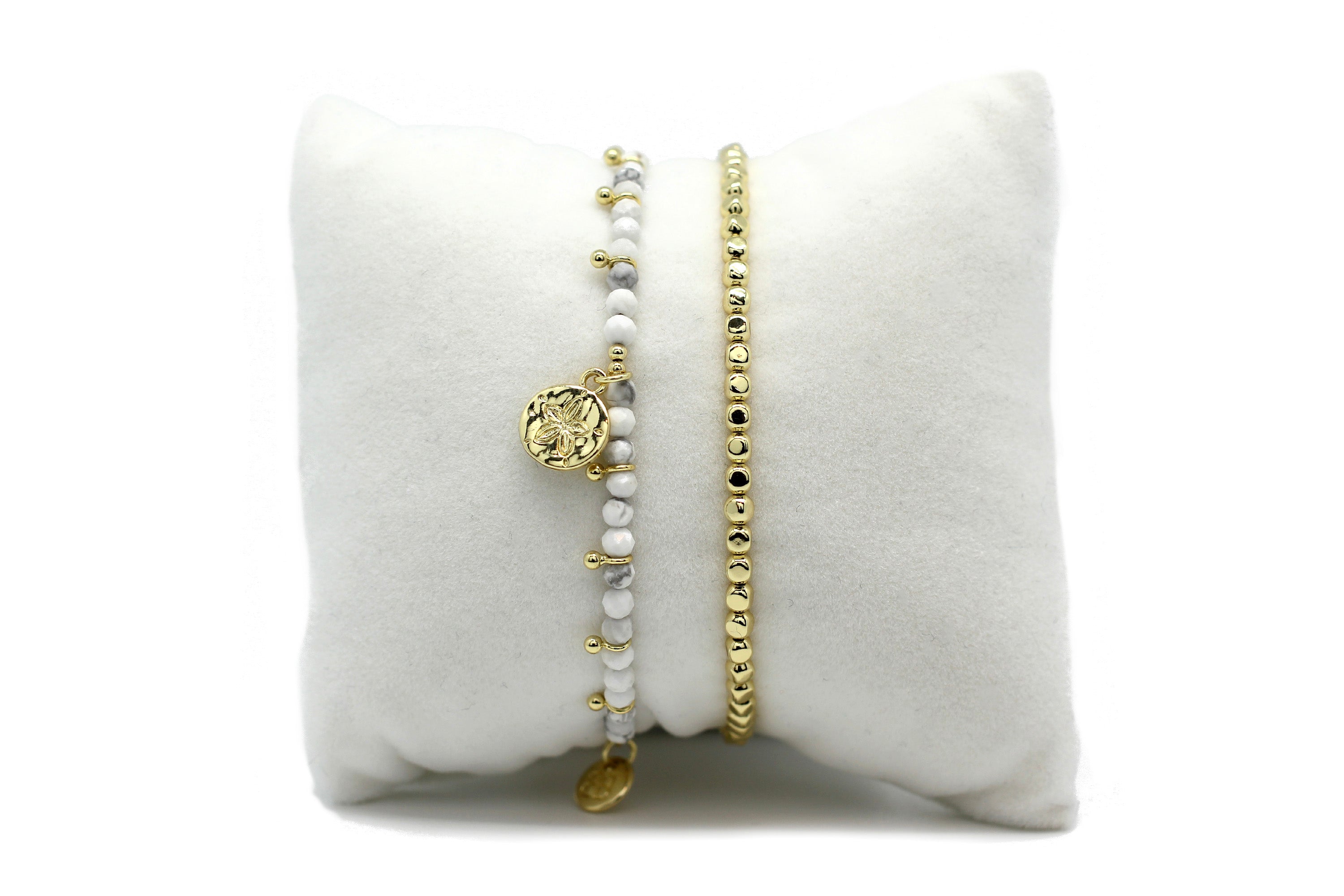 Agadir 2 White & Gold Layered Bracelet Stack - Boho Betty