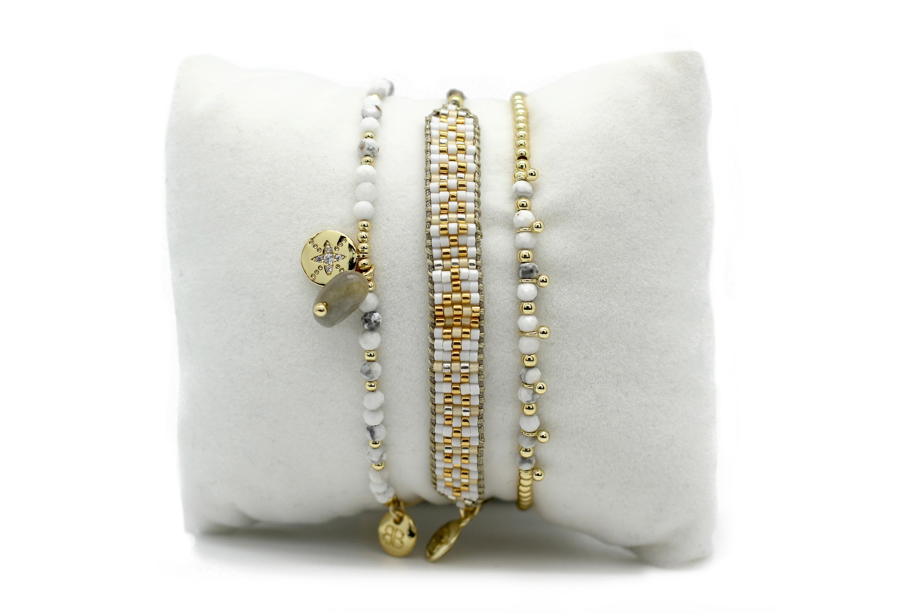 Granada 3 Layer White Bracelet Stack - Boho Betty