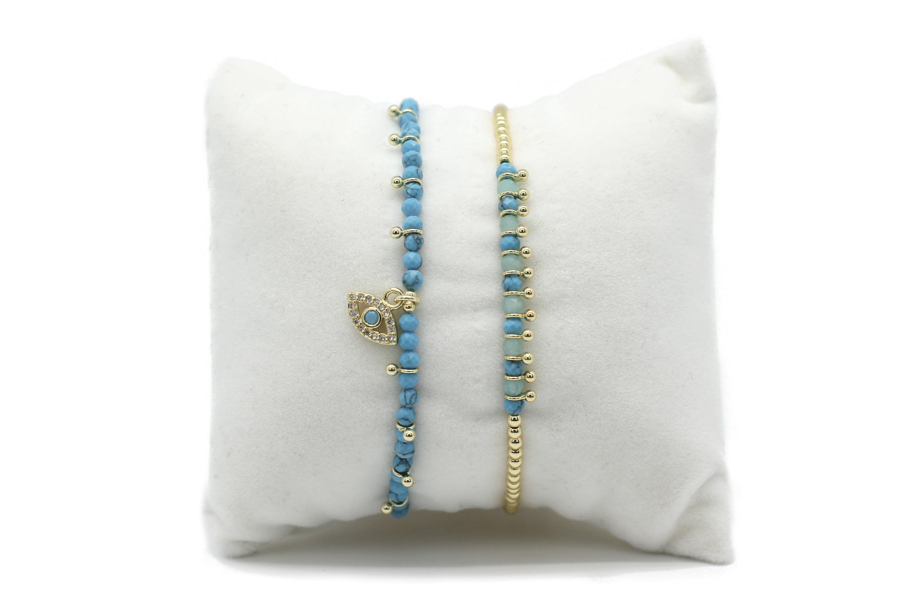 Caracus Blue & Gold 2 Layered Bracelet Stack - Boho Betty