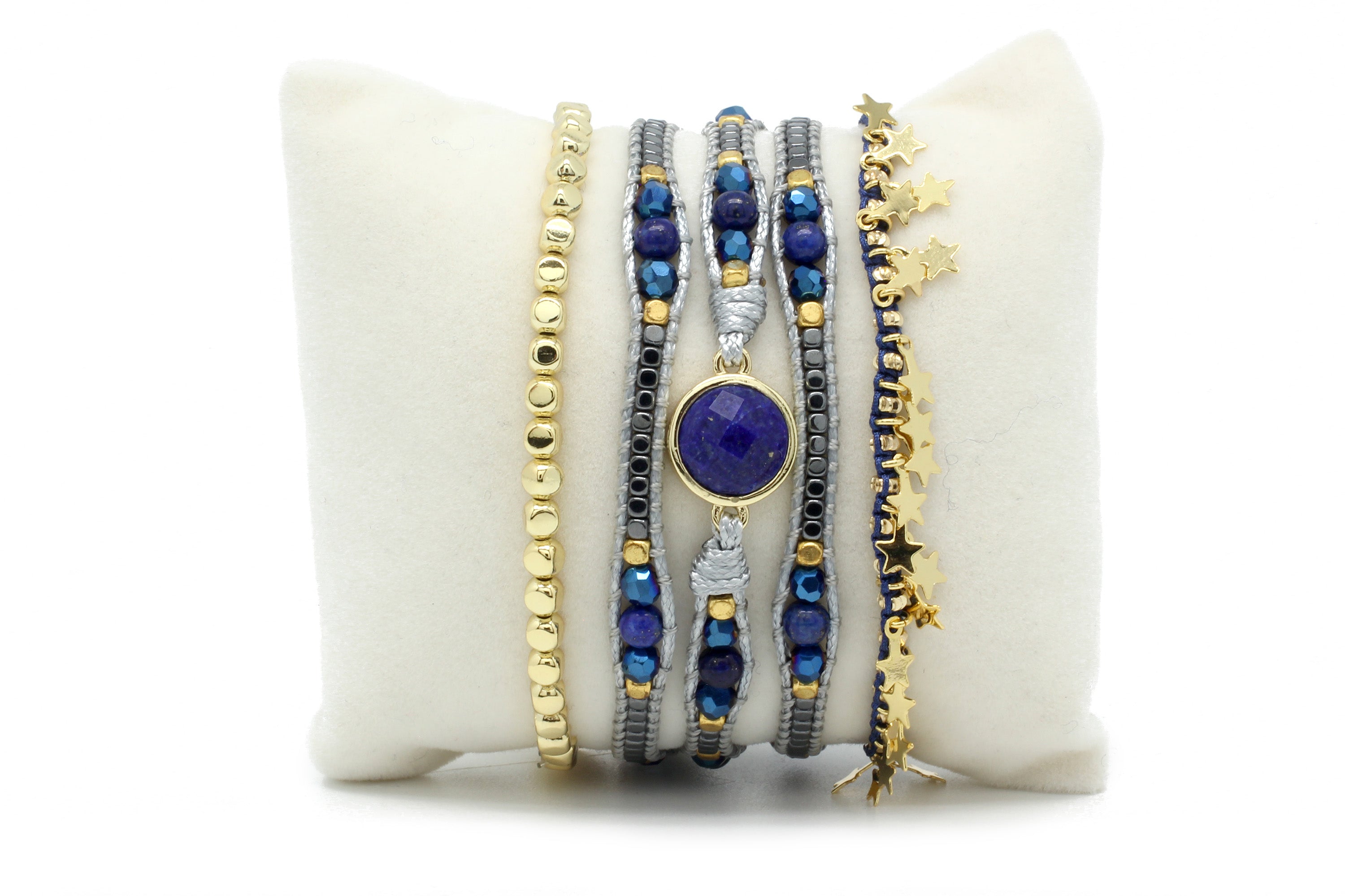 Key West Blue & Gold 3 Layered Bracelet Stack - Boho Betty