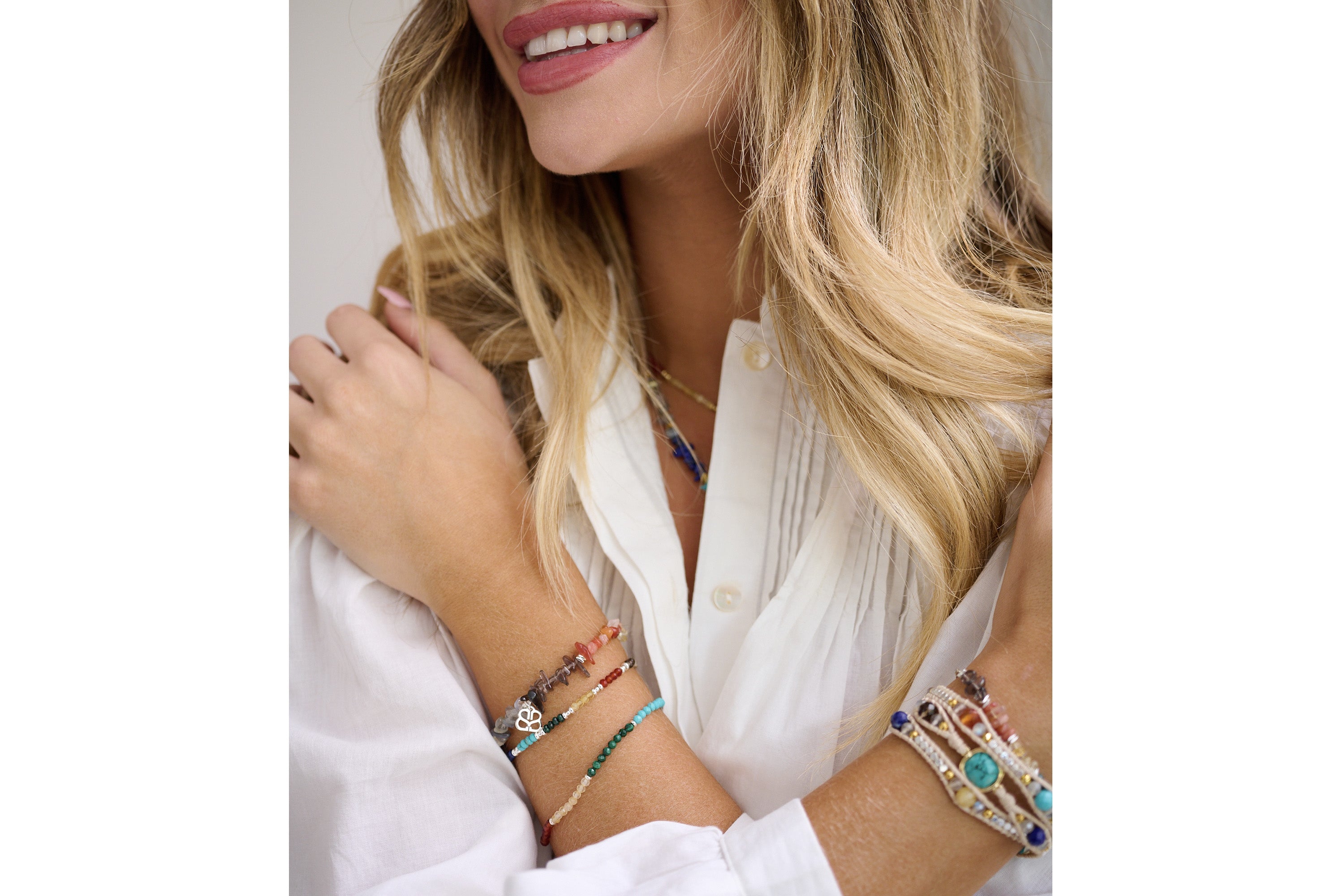 Vortex Gemstone Silver Friendship Bracelet - Boho Betty