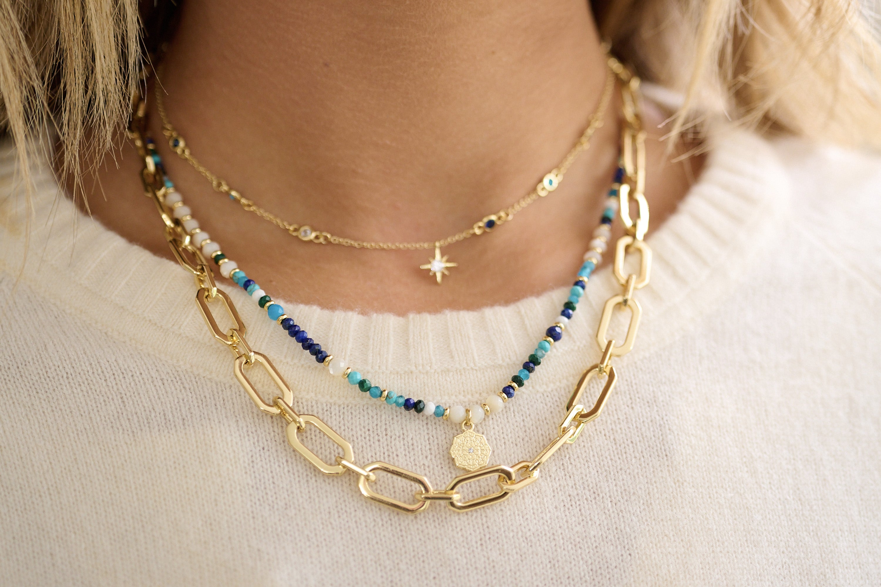 Anansa Turquoise and Lapis Gold Gemstone Necklace - Boho Betty