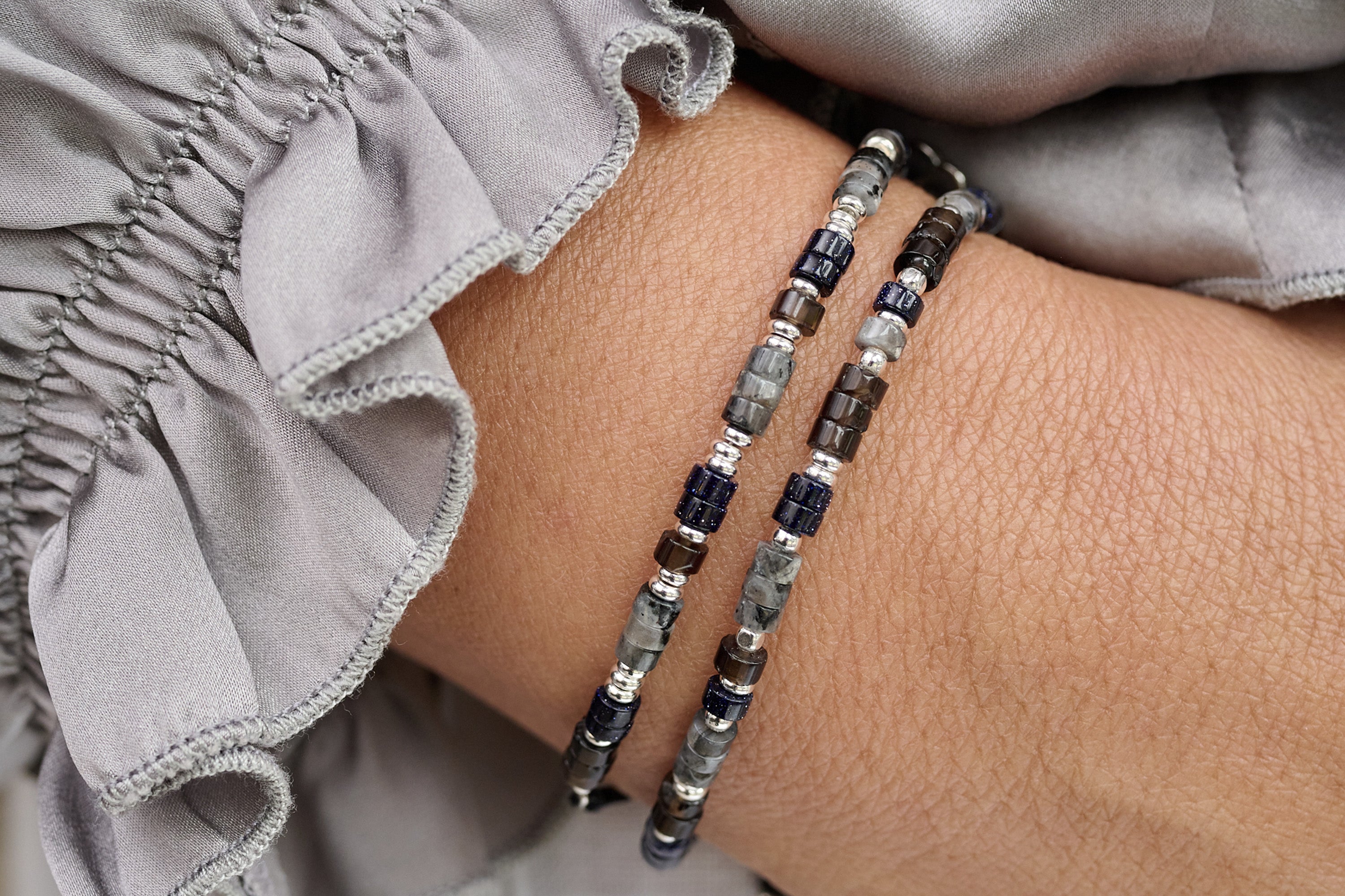 Breeze Dark Grey Silver Gemstone Bracelet - Boho Betty