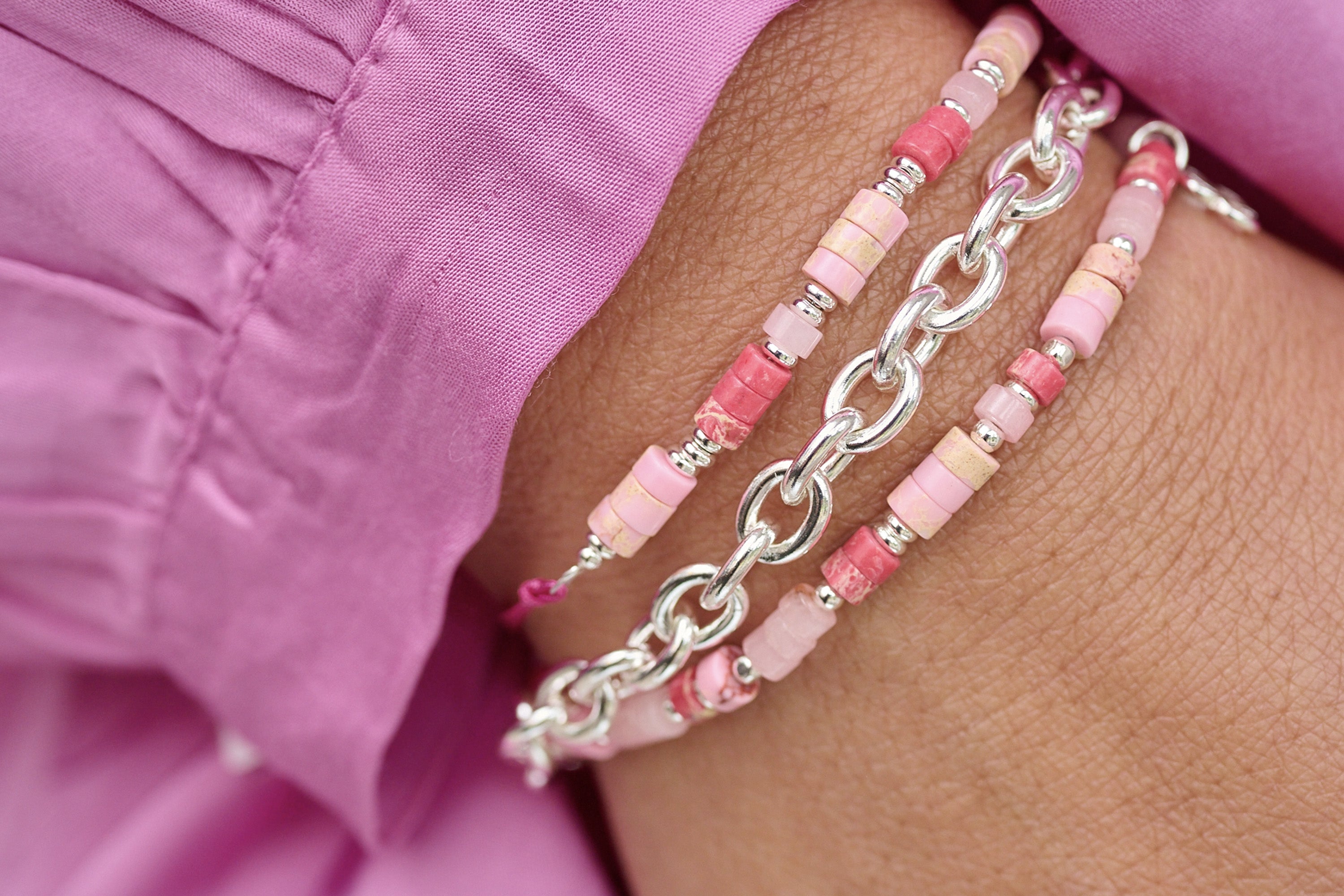 Rayne Pink Silver Gemstone Bracelet - Boho Betty