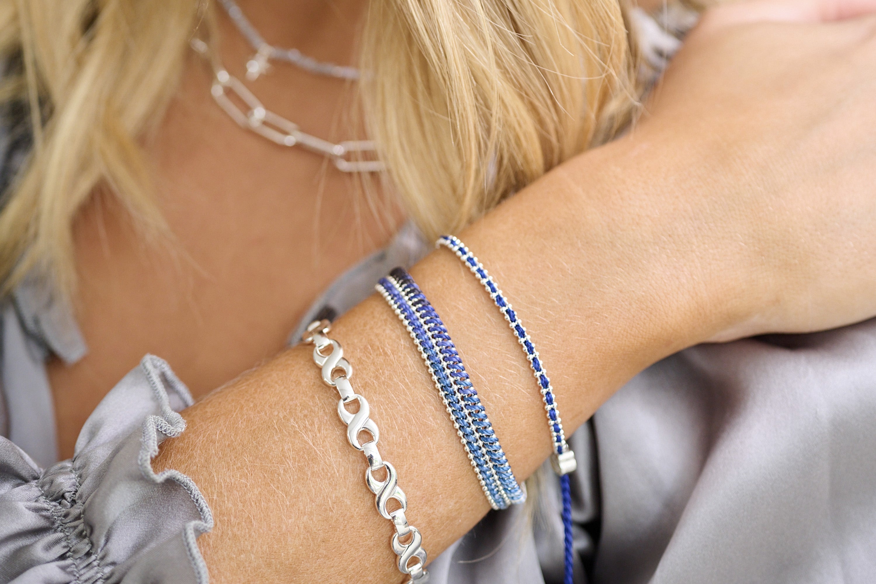 Cobolt Silver 3 Layer Bracelet Stack - Boho Betty