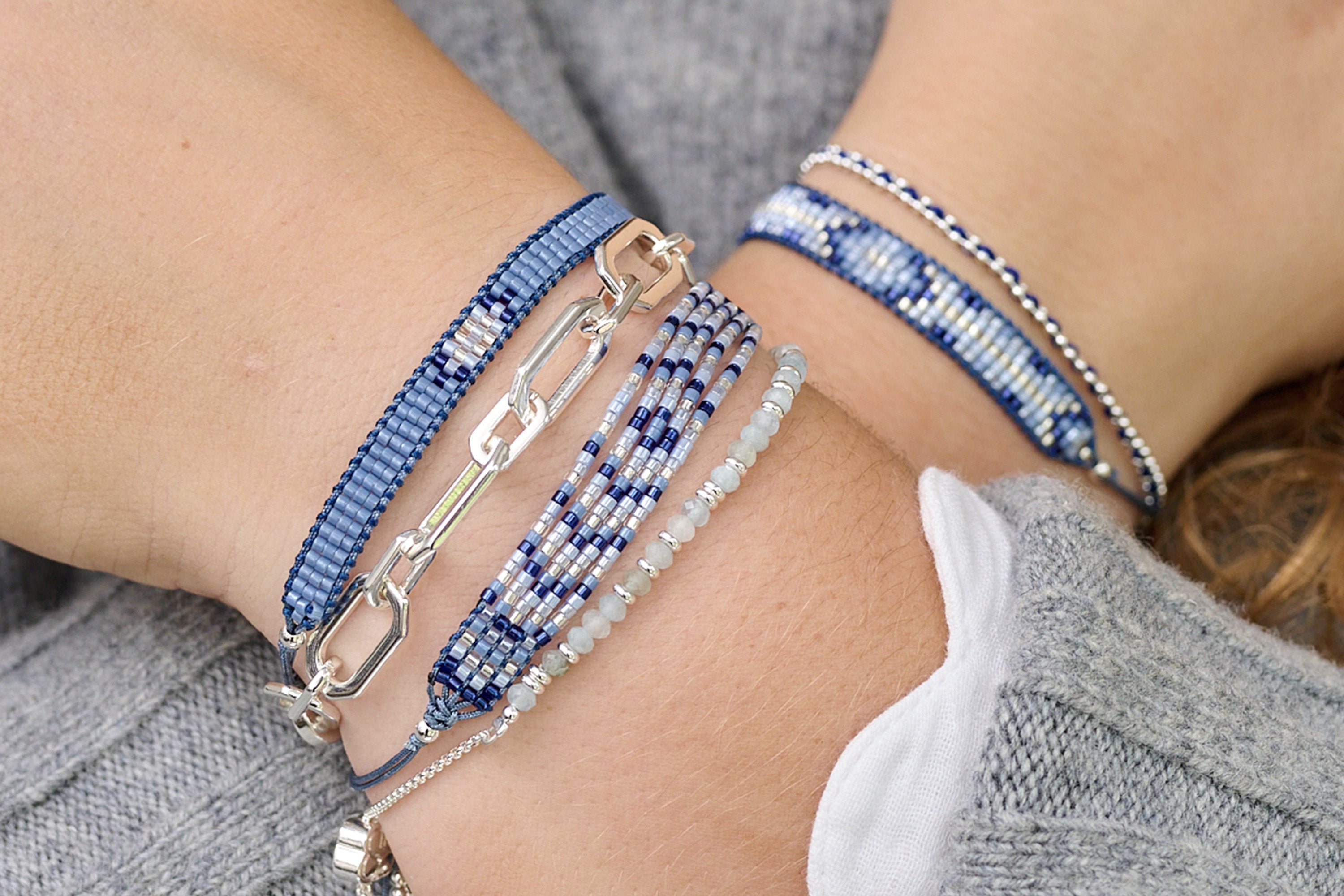 Fantasy Blue Friendship Beaded Silver Bracelet - Boho Betty