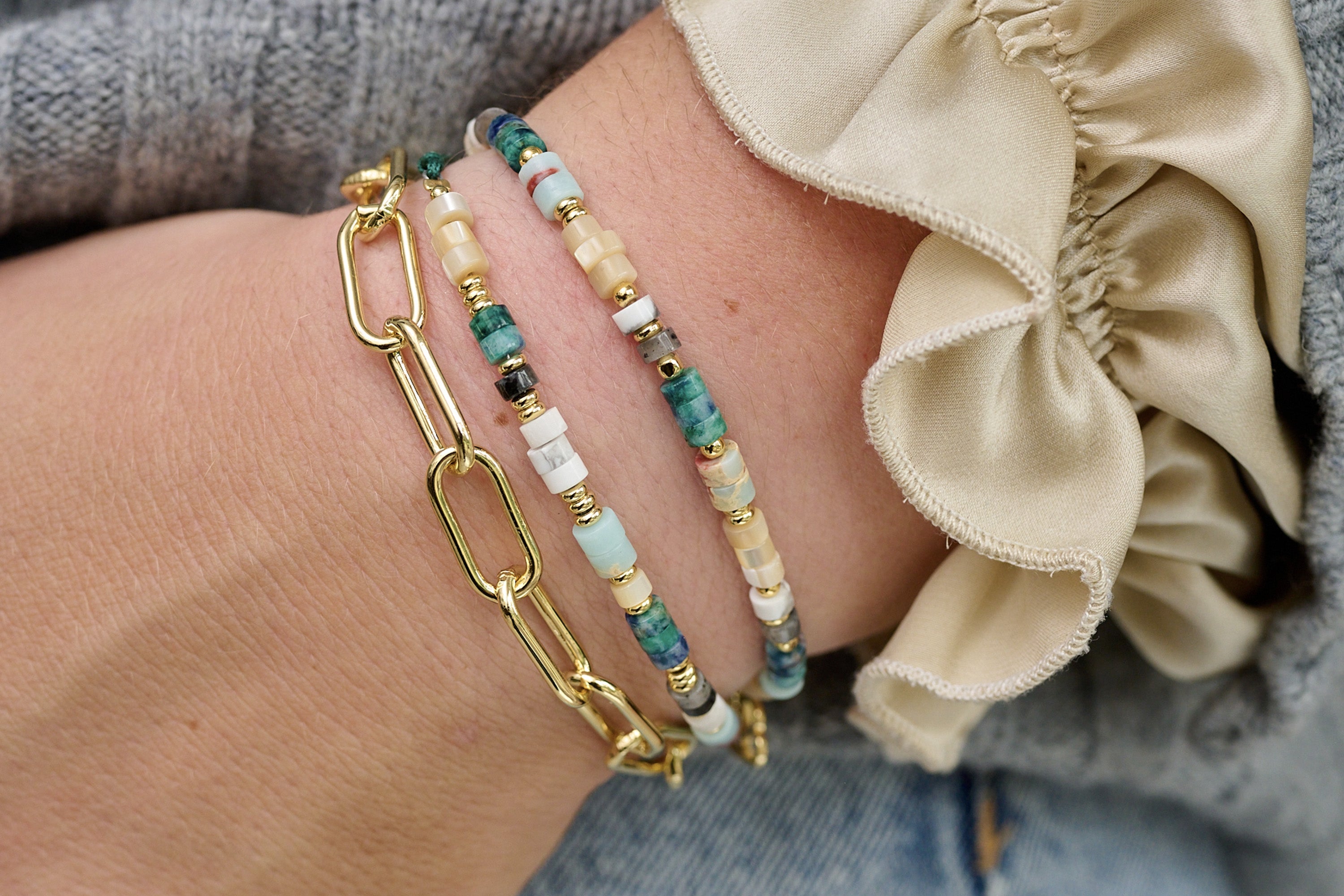 Breeze Neutral Gold Gemstone Bracelet - Boho Betty