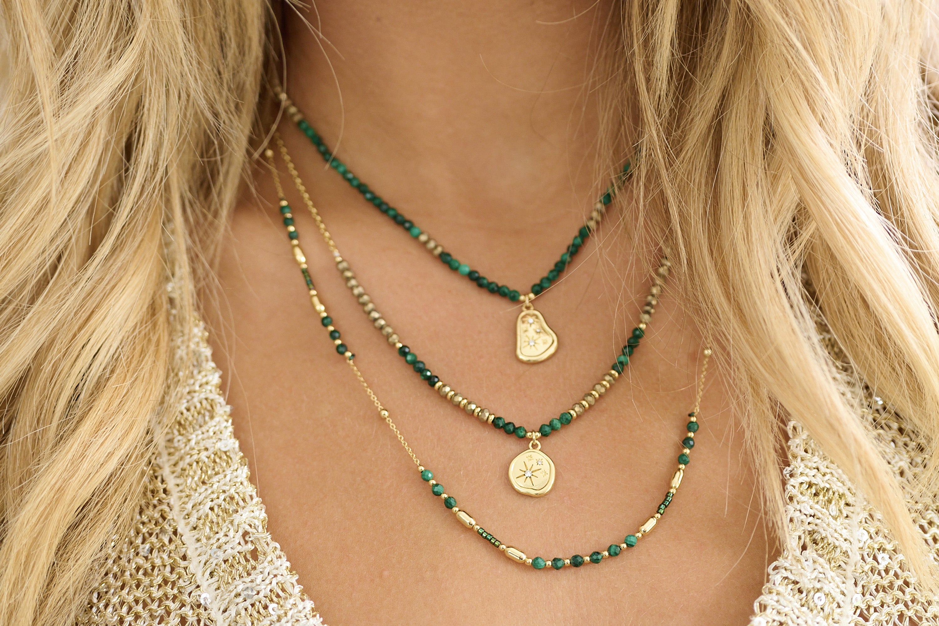 Horus Malachite Gold Gemstone Necklace - Boho Betty