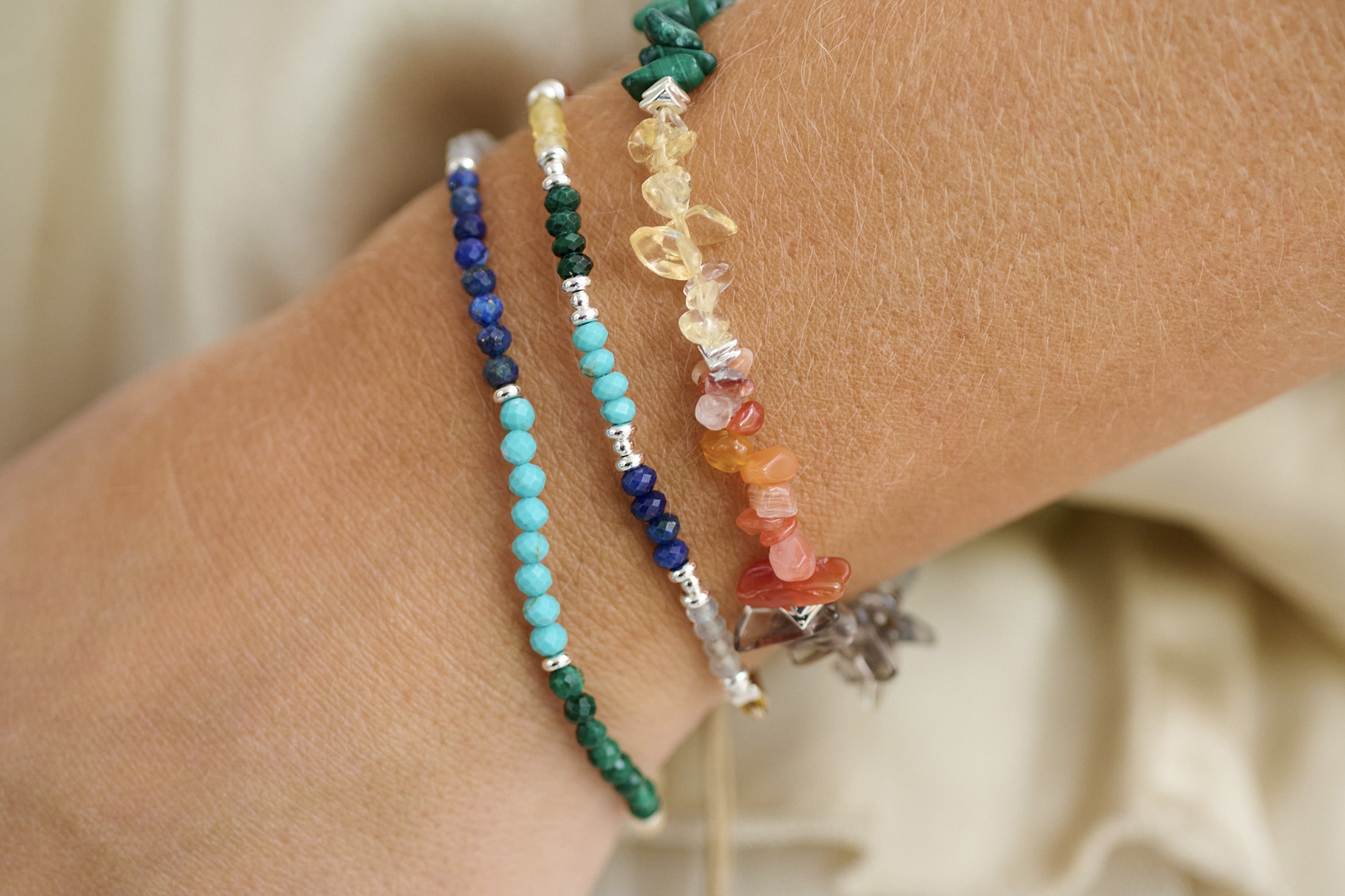 Entire Gemstone Silver Stretch Bracelet - Boho Betty