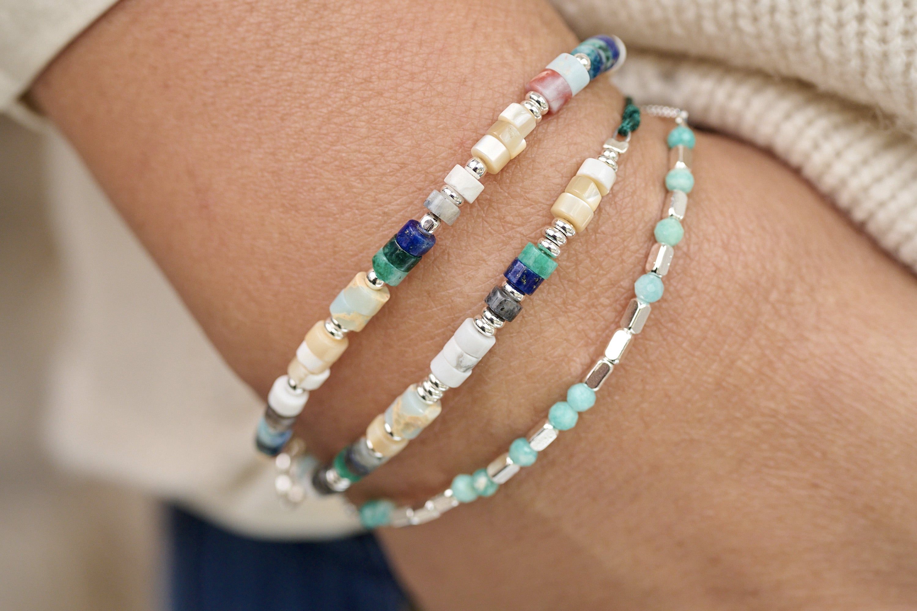 Breeze Neutral Silver Gemstone Bracelet - Boho Betty