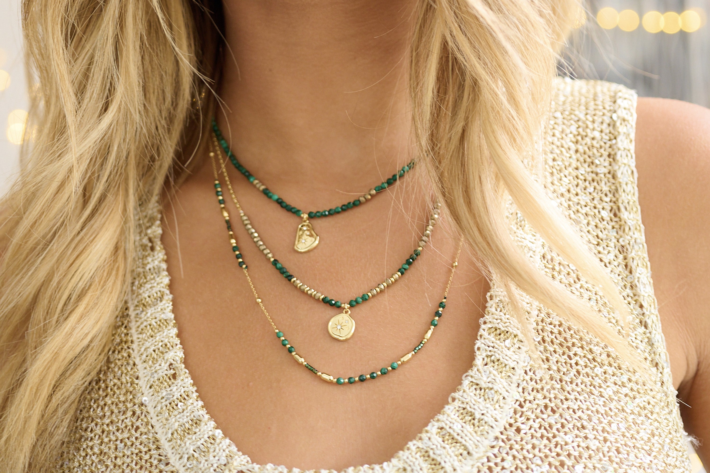 Horus Malachite Gold Gemstone Necklace - Boho Betty