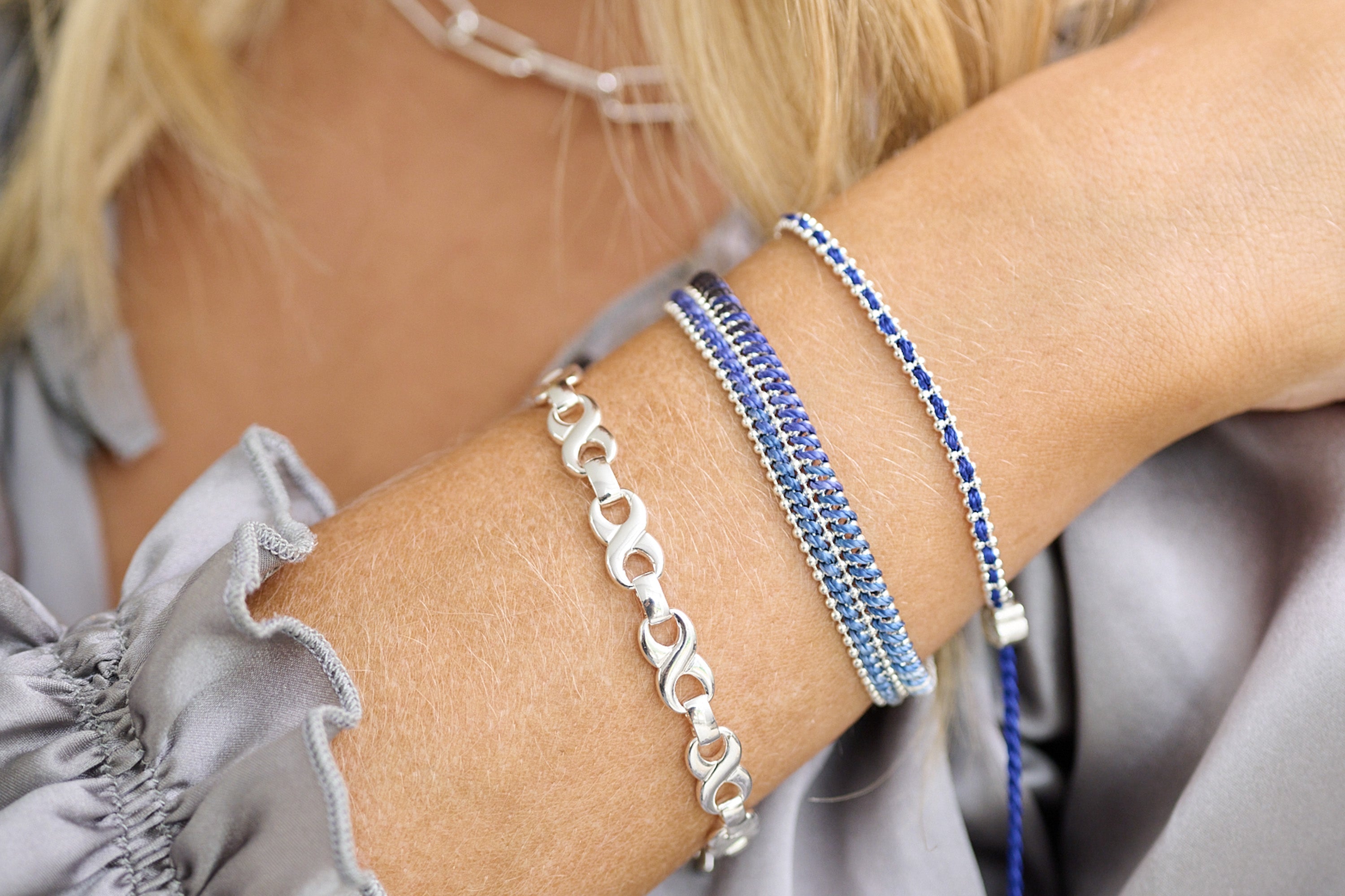 Braid Navy Blue & Silver Bracelet - Boho Betty