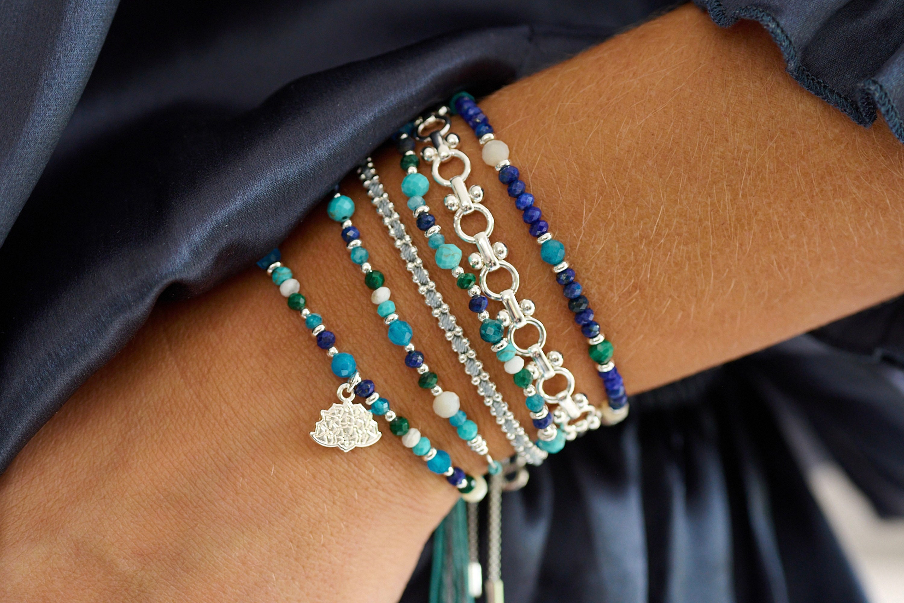 Regal Silver Pull Through Gemstone Bracelet - Boho Betty